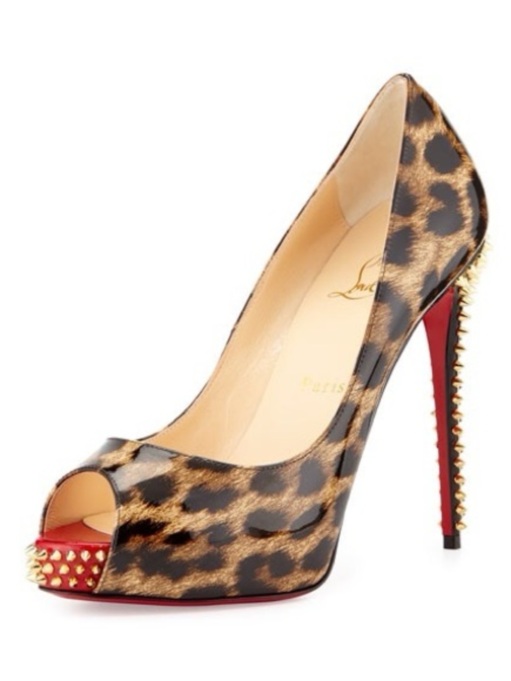 Christian Louboutin Paris Very Prive Spiked Leopard Print Heels Size 37.5